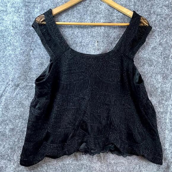 Vintage Damianou Crop Top Womens Large Black Scallop Goth Dark Fairy Wednesday - Picture 2 of 5